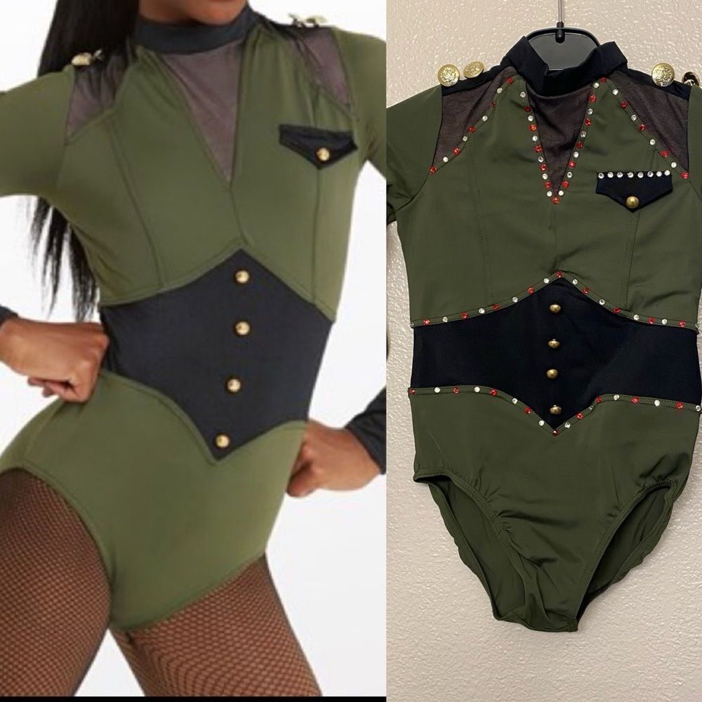 Weissman Dance solo costume leotard military army marine War 11753 Green MC